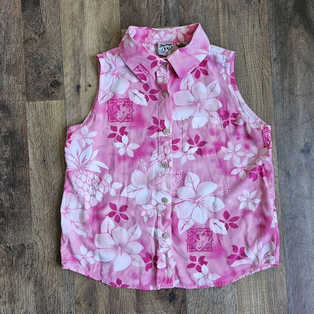 Vintage Big Dogs Girls Pink Floral Aloha Shirt Size 14